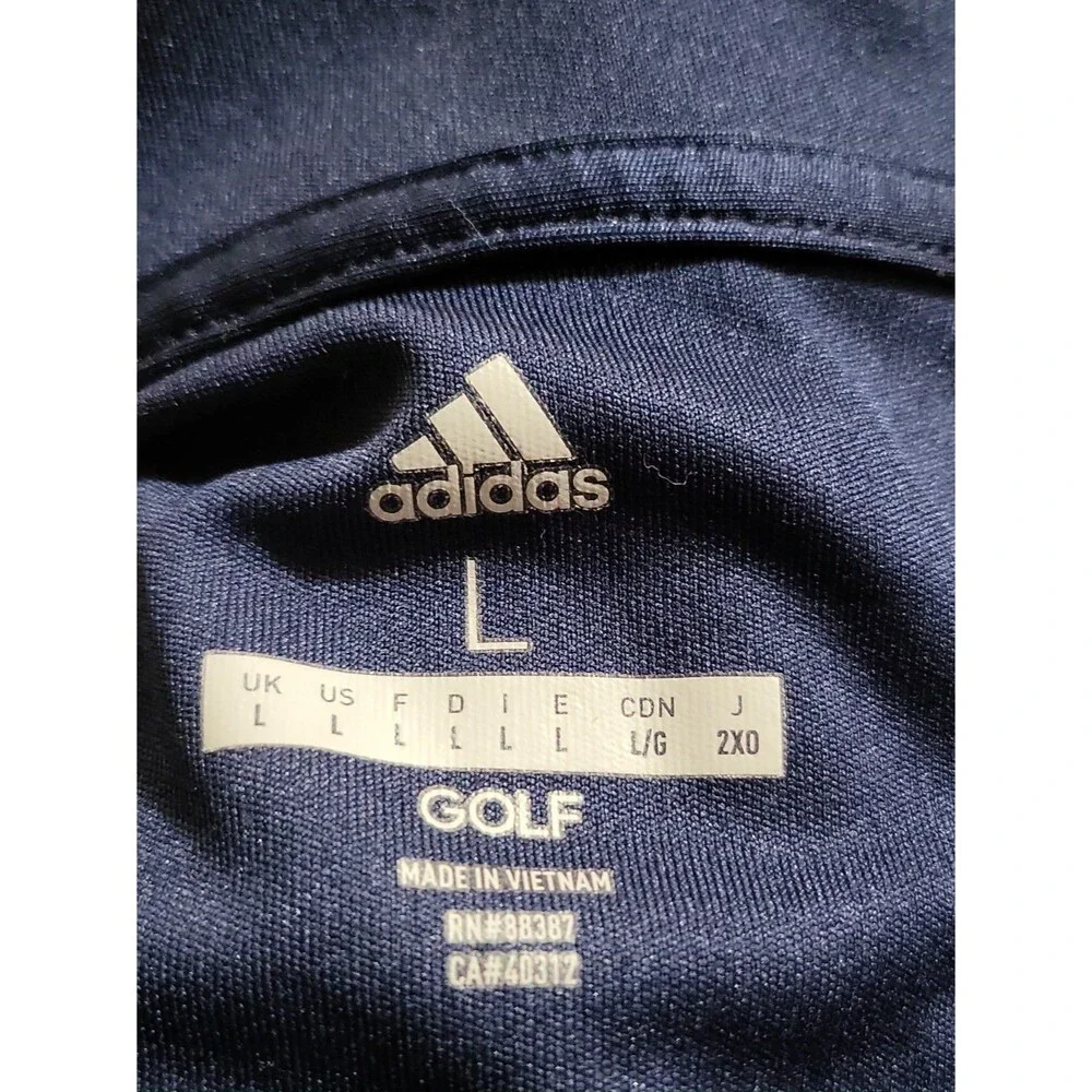 (#18) ADIDAS GOLF  Polo Size men's  Large Navy White Striped Short Sleeve